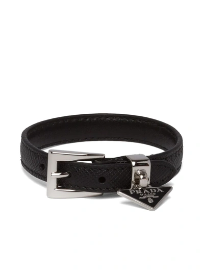 Prada Triangle Logo Buckled Bracelet In Silver