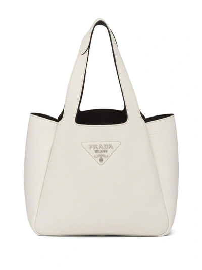 Prada Logo-plaque Tote Bag In Chalk White