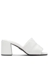 Prada 65mm Logo-detail Quilted Leather Mules In Bianco