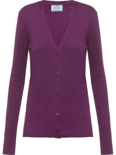 Prada Knitted Button-up Cardigan In Purple