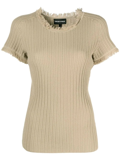 Emporio Armani Ribbed Knit T-shirt In Neutrals
