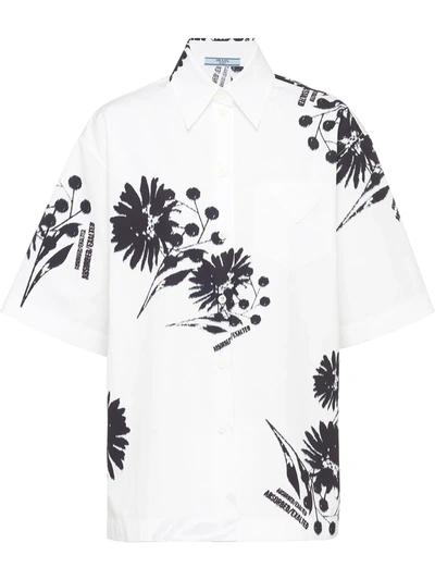 Prada Sunflower-print Poplin Shirt In White
