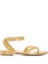 ALEXANDRE VAUTHIER GOLD WOVEN LEATHER SANDALS