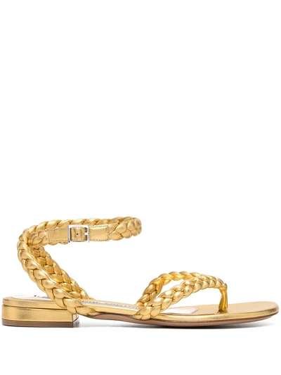 Alexandre Vauthier 10mm Ines Metallic Woven Leather Sandals In Gold