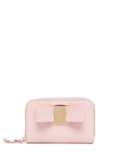 Ferragamo Business Card Holder With Vara Bow In Blush Pink