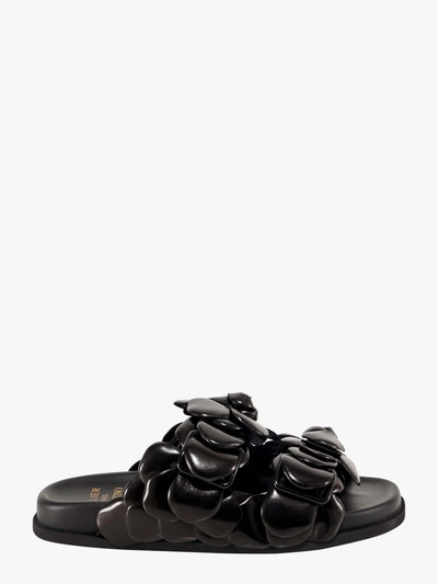 Valentino Garavani Rosa Appliquéd Leather Sandals In Black
