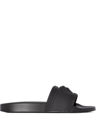 Versace Palazzo Rubber Slides In Black