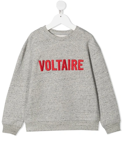 Zadig & Voltaire Kids' Joe Embroidered Logo Cotton Sweatshirt In Grey