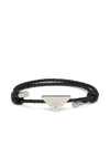 Prada Men's Braided Napa Leather Bracelet With Triangle Logo In Black