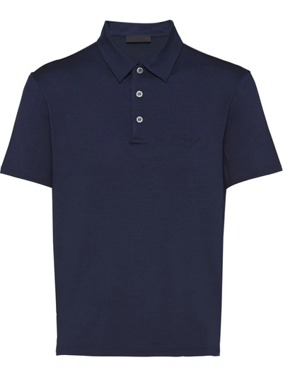 Prada Embroidered-logo Polo Shirt In Baltico