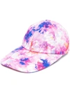 Msgm Painted Effect Floral Print Cap In Pink