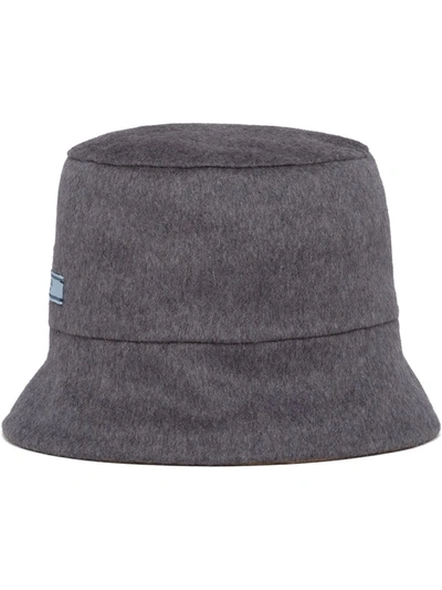 PRADA LOGO-PATCH CASHMERE BUCKET HAT