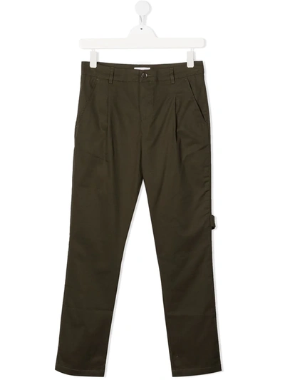 Paolo Pecora Teen Dart-detail Tailored Cotton Trousers In Green