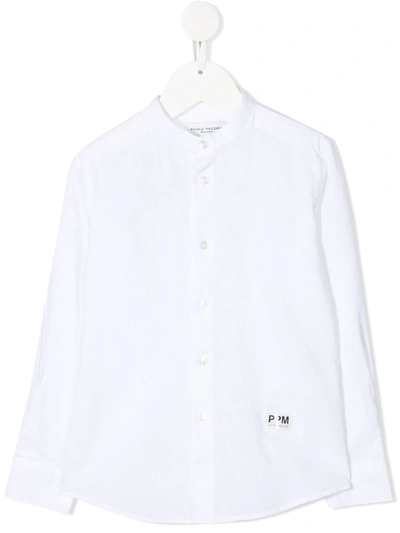 Paolo Pecora Kids' Collarless Linen Shirt In White