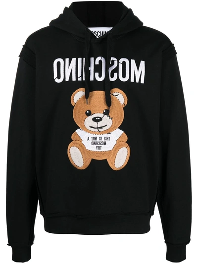 Moschino Kids' Black Inside Out Teddy Bear Hoodie In White