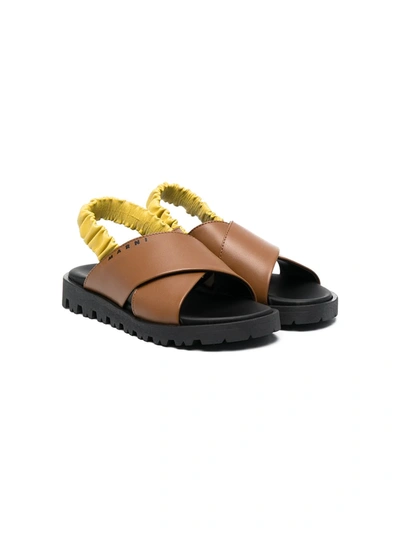 Marni Kids' Crossover-straps Flat Sandals In Brown
