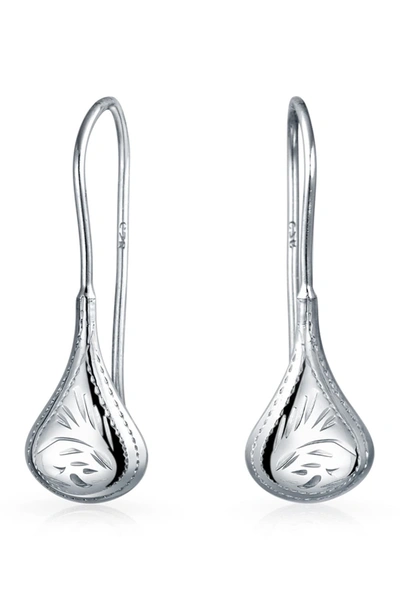 Bling Jewelry Sterling Silver Etched Teardrop Earrings