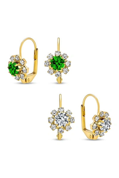Bling Jewelry Cz Flower Drop Earrings In Multicolor
