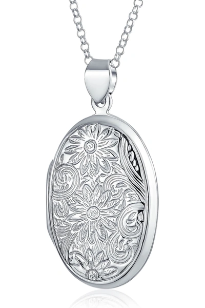 Bling Jewelry Sterling Silver Floral Locket Pendant Necklace
