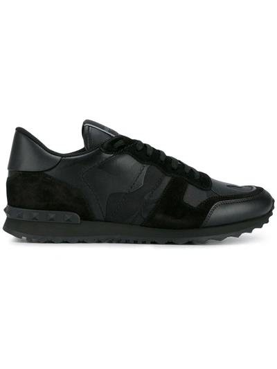 Valentino Garavani Rock Runner Leather & Canvas Sneakers In Black