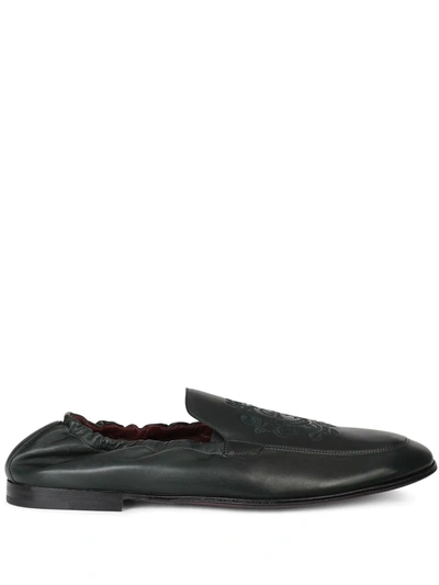 Dolce & Gabbana Logo-embroidered Leather Loafers In Black