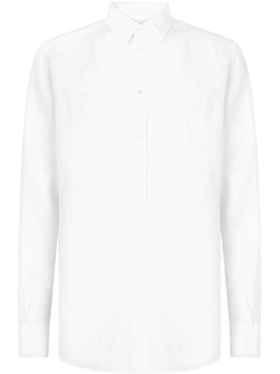 DOLCE & GABBANA MARTINI-FIT LOGO-EMBROIDERED LINEN SHIRT