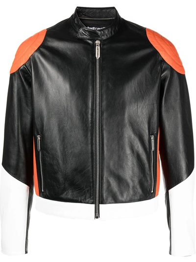 Just Cavalli Colour-block Biker Jacket In Black