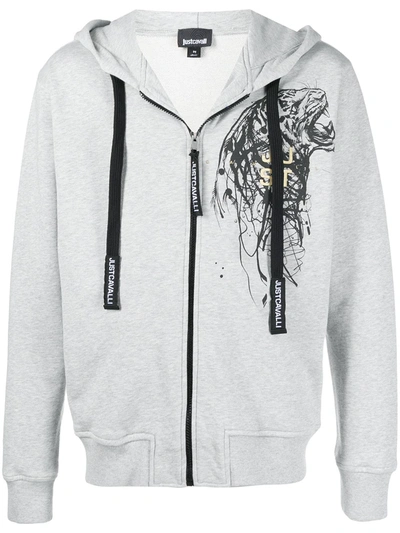 Just Cavalli Tiger-print Hooded Jacket In Grey