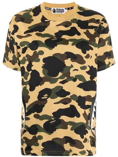 A Bathing Ape Shark Motif Camouflage-print T-shirt In Braun