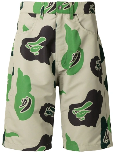 A Bathing Ape Camouflage Print Wide-leg Shorts In Brown