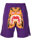 A BATHING APE TIGER PRINT ELASTICATED SHORTS