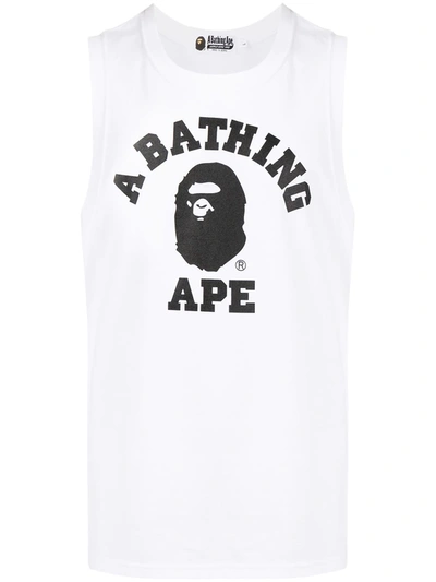 A Bathing Ape Logo Print Tank Top In White