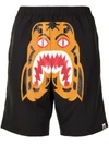 A BATHING APE TIGER PRINT ELASTICATED SHORTS