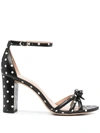 Kate Spade Flamenco Bow Polka-dot Block-heel Sandals In Black/french Cream