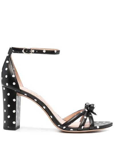 Kate Spade Flamenco Bow Polka-dot Block-heel Sandals In Black/french Cream