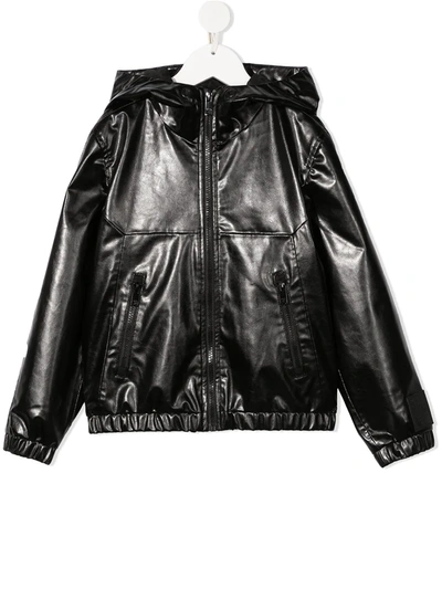 Diesel Teen Zip-up Faux-leather Jacket In 黑色