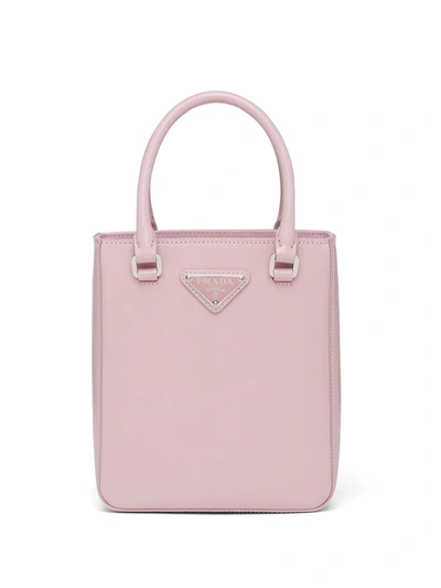 Prada Small Brushed Leather Tote In Alabaster Pink