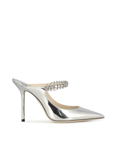 Jimmy Choo Bing Metallic Crystal-strap Pumps In Silver