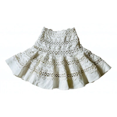 Pre-owned Zimmermann Linen Mid-length Skirt In Ecru