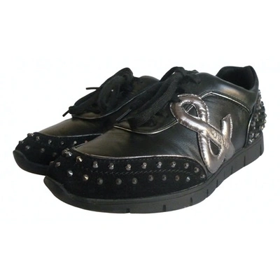 Pre-owned Max & Co Leather Trainers In Black