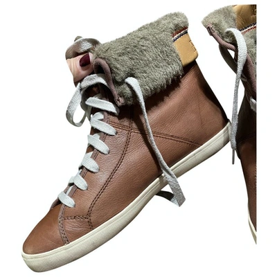 Pre-owned Napapijri Leather Trainers In Camel