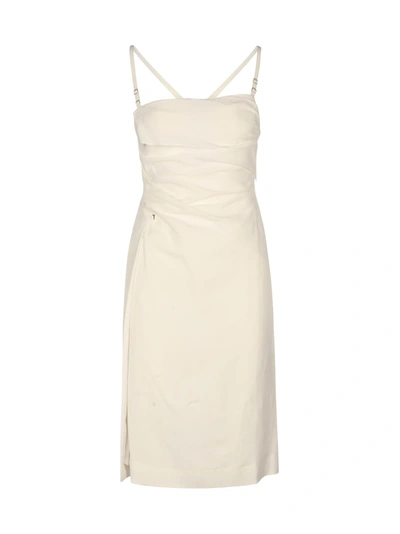 Jacquemus La Robe Laurier Linen Midi Dress W/slit In White