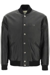 Alyx Varsity Bomber Jacket Black Leather Varsity Jacket With Metal Logo In Black (black)