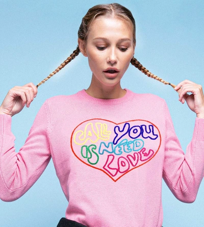 Mc2 Saint Barth Pink Woman Sweater All You Need Is Love Embroidery