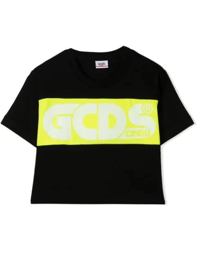 Gcds Mini Kids' Colour-block Logo T-shirt In Nero
