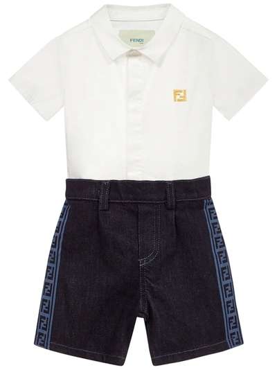 Fendi Babies' Logo-embroidered Romper In Jeans