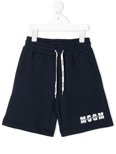 Msgm Kids' Elasticated Logo Leg Shorts In Blue
