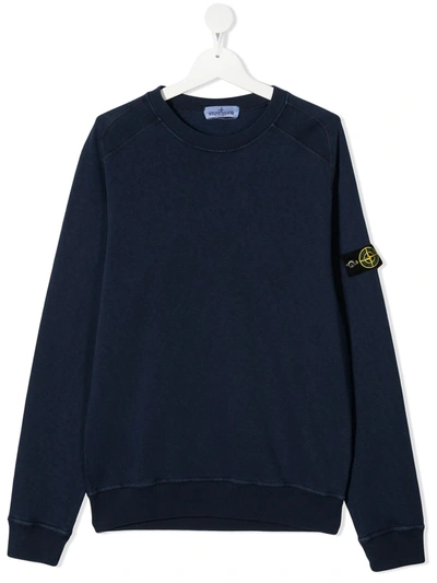 Stone Island Junior Teen Logo-patch Cotton Sweatshirt In Blue