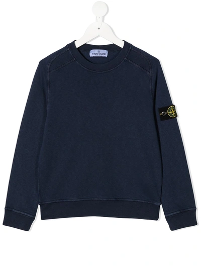 Stone Island Junior Kids' Logo-patch Cotton Sweatshirt In Blue