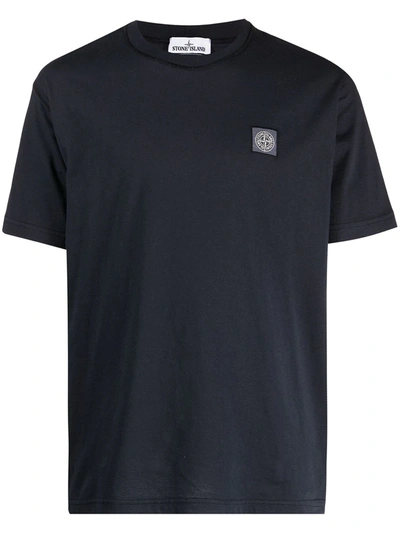 Stone Island Slit Fit Cotton Jersey T-shirt With Patch Logo Clothing In Black